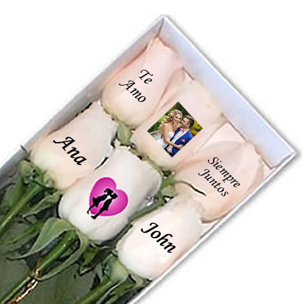 Caja de 6 Rosas con foto y nombres | Regalos para Enamorados | Regalos Peru  | Delivery de Regalos Lima | Chocolategrama | Tazas Personalizadas Peru |  Almohadas Personalizadas Peru
