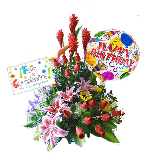 Arreglo Floral Feliz Cumpleaños | Regalos para Enamorados | Regalos Peru |  Delivery de Regalos Lima | Chocolategrama | Tazas Personalizadas Peru |  Almohadas Personalizadas Peru