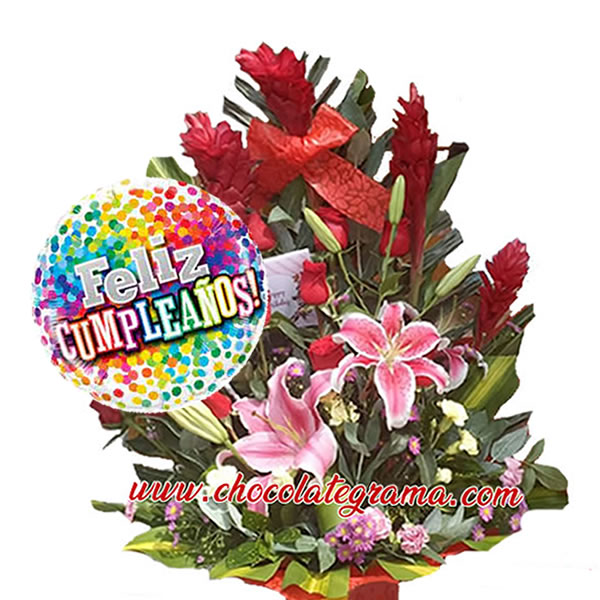 Arreglo Floral Feliz Cumpleaños | Regalos para Enamorados | Regalos Peru |  Delivery de Regalos Lima | Chocolategrama | Tazas Personalizadas Peru |  Almohadas Personalizadas Peru